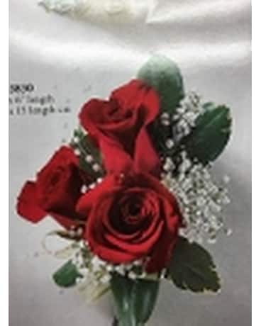 3 red rose corsage
